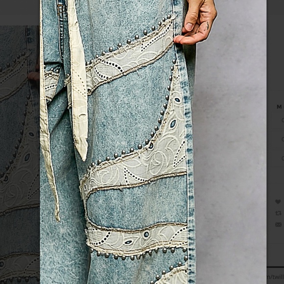 🎉 POL “ Monty “ POL Wide Pants Jeans with Eyelet Lace Detail 60A - Picture 5 of 8